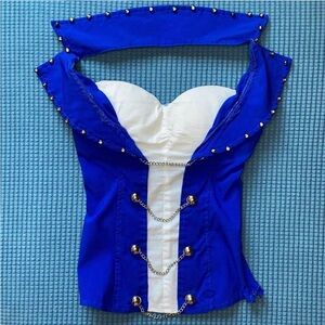 Blue and White Halter Top with Chain Detail